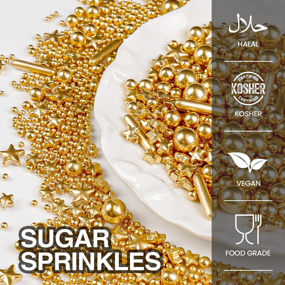 Joyvitas Gold Pearl Star Rods Sprinkles embellish Christmas cookies with glittering stars.