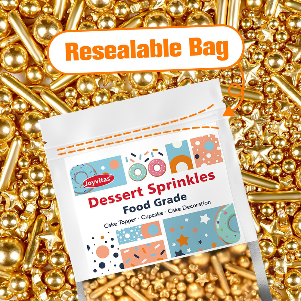 Joyvitas Gold Pearl Star Rods Sprinkles offer edible decor with reliable shine.