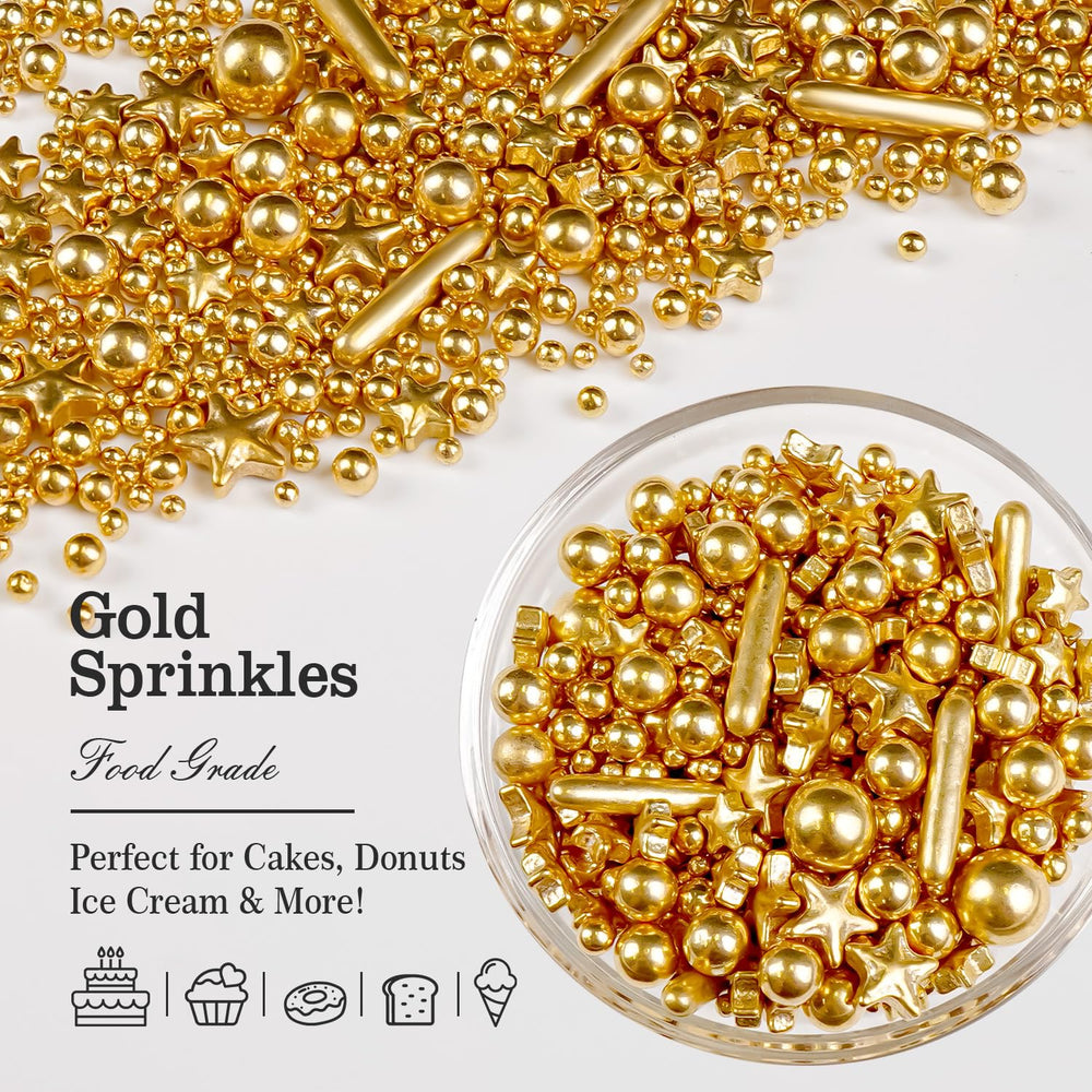 Joyvitas Gold Pearl Star Rods Sprinkles deliver eye-catching edible accents for desserts.