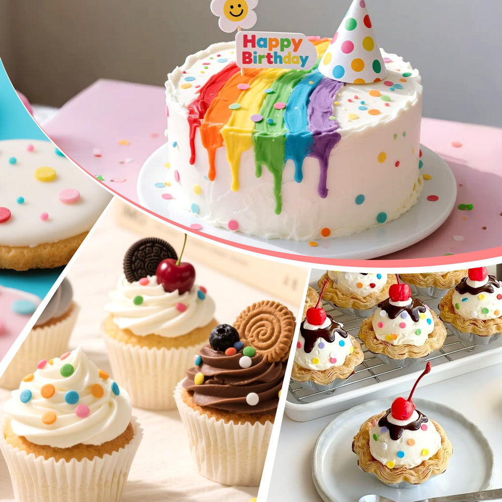Joyvitas Rainbow Round Sprinkles closeup shows tiny round dots for festive desserts.