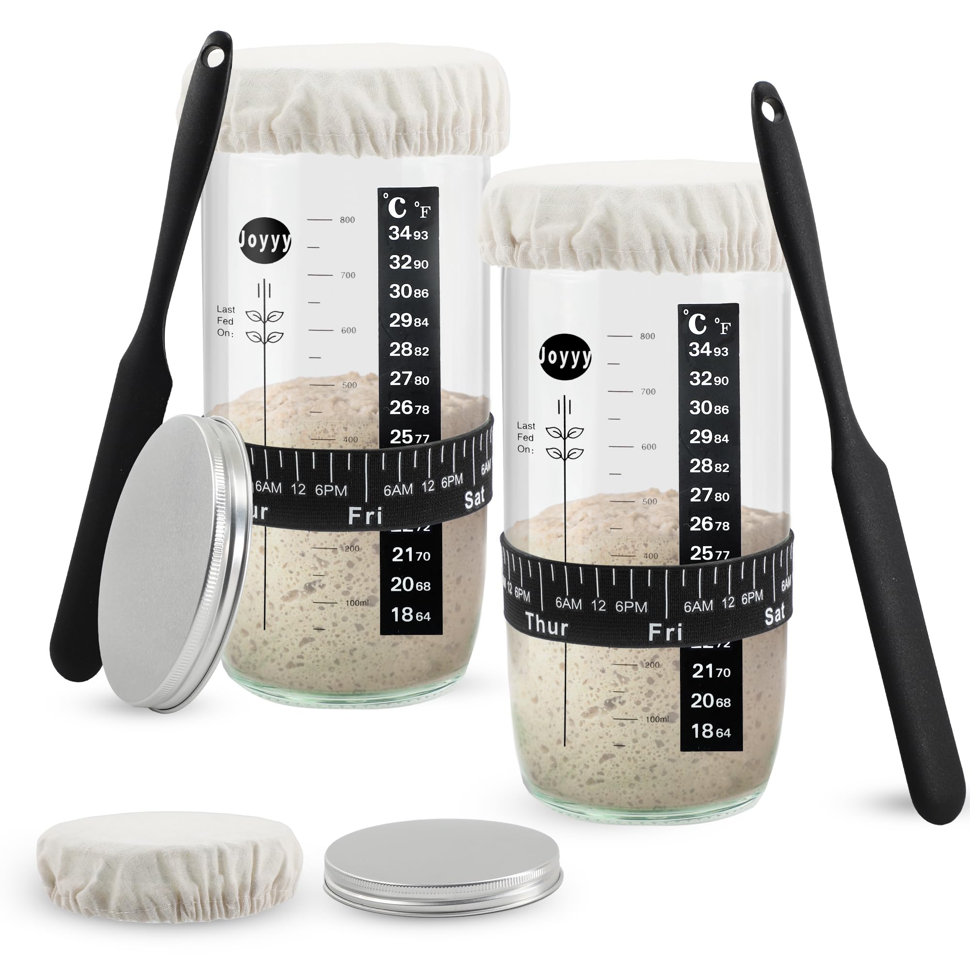 Joyyy Sourdough Starter Jar 34oz set of 2, wide mouth for easy feeding.