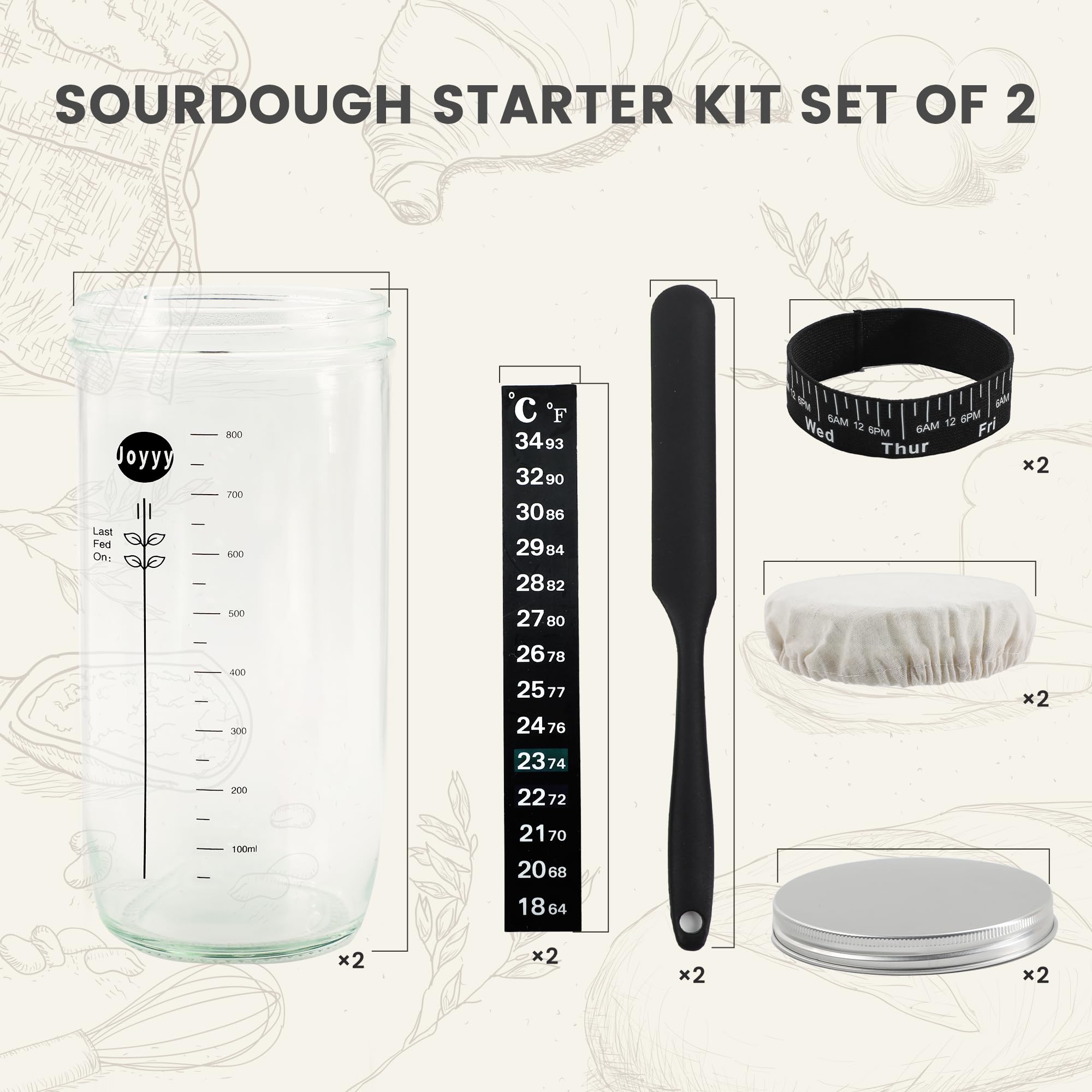 Joyyy starter thermometer inside the jar helps monitor fermentation temperature.