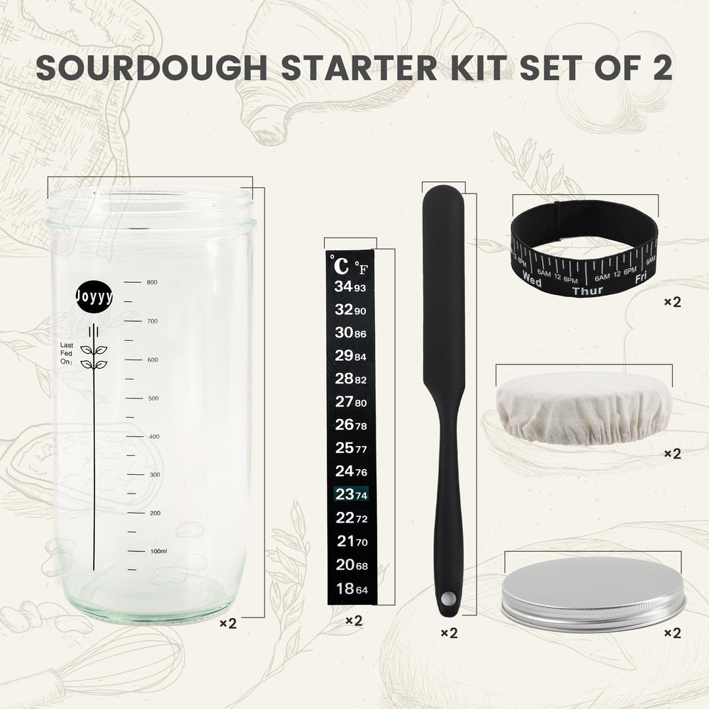 Joyyy starter thermometer inside the jar helps monitor fermentation temperature.