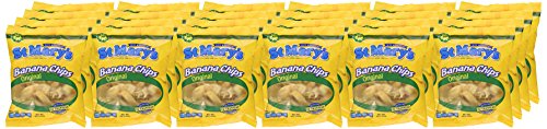 St Mary's Banana Chips close-up reveals golden-brown chips and crisp texture.
