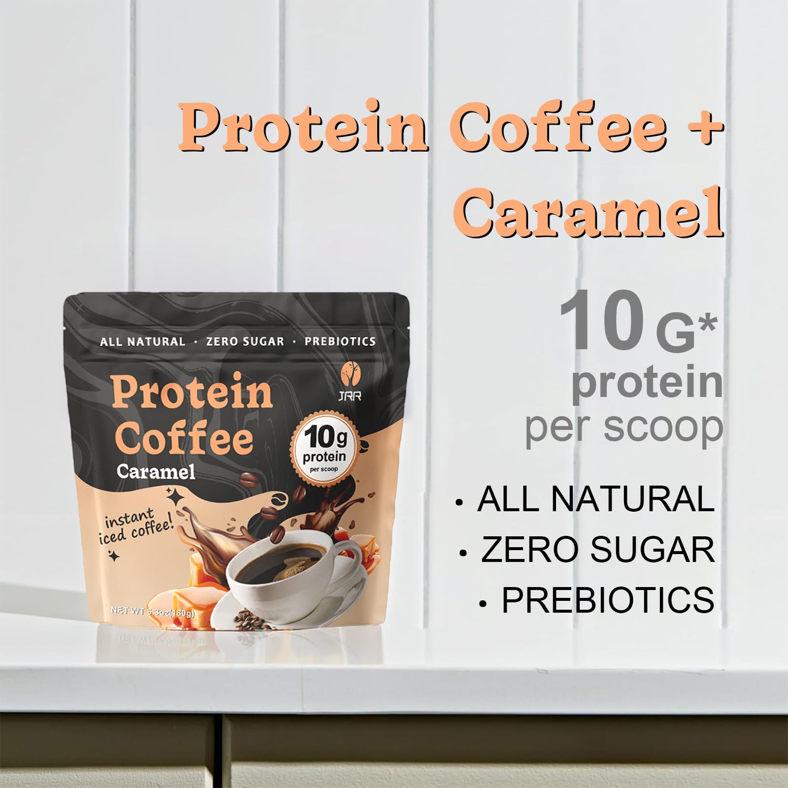 JRR Caramel Protein Coffee on-the-go format supports quick wellness moments