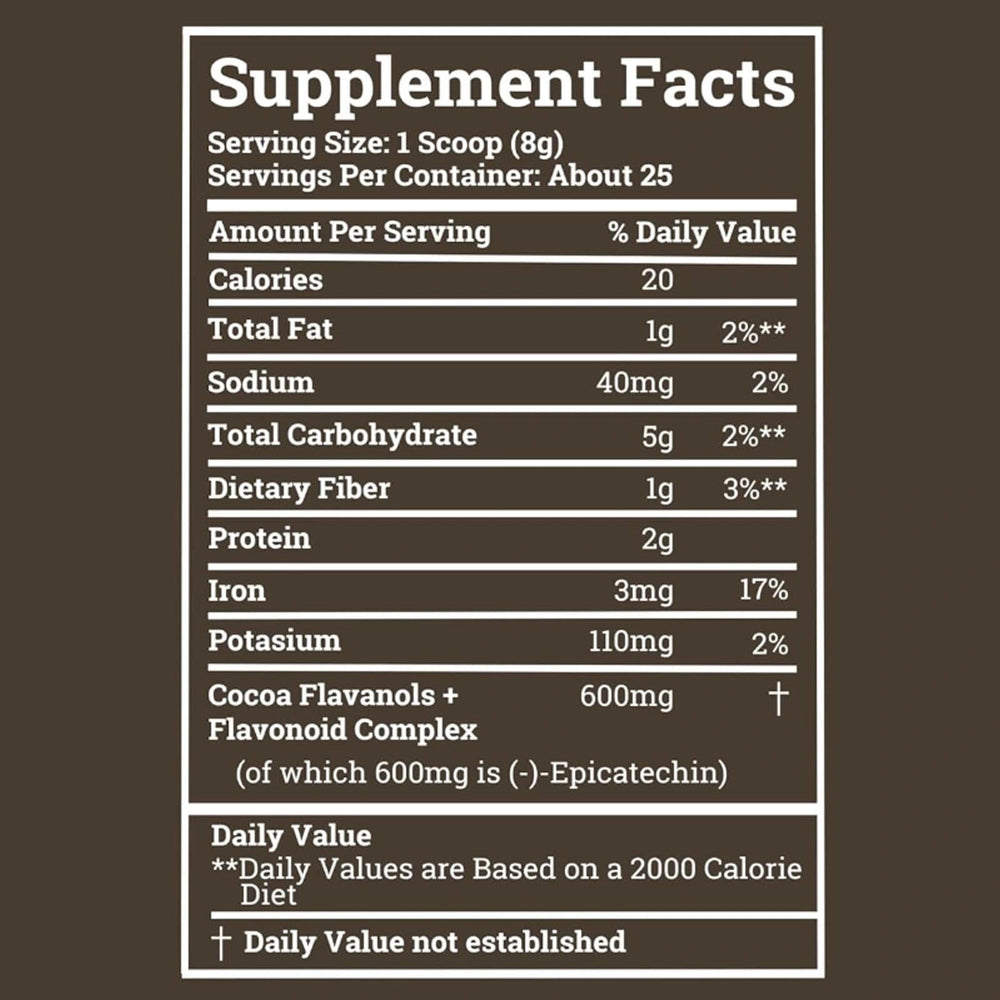 JRR Cocoa Powder measuring scoop illustrates precise serving for consistent flavanol intake.