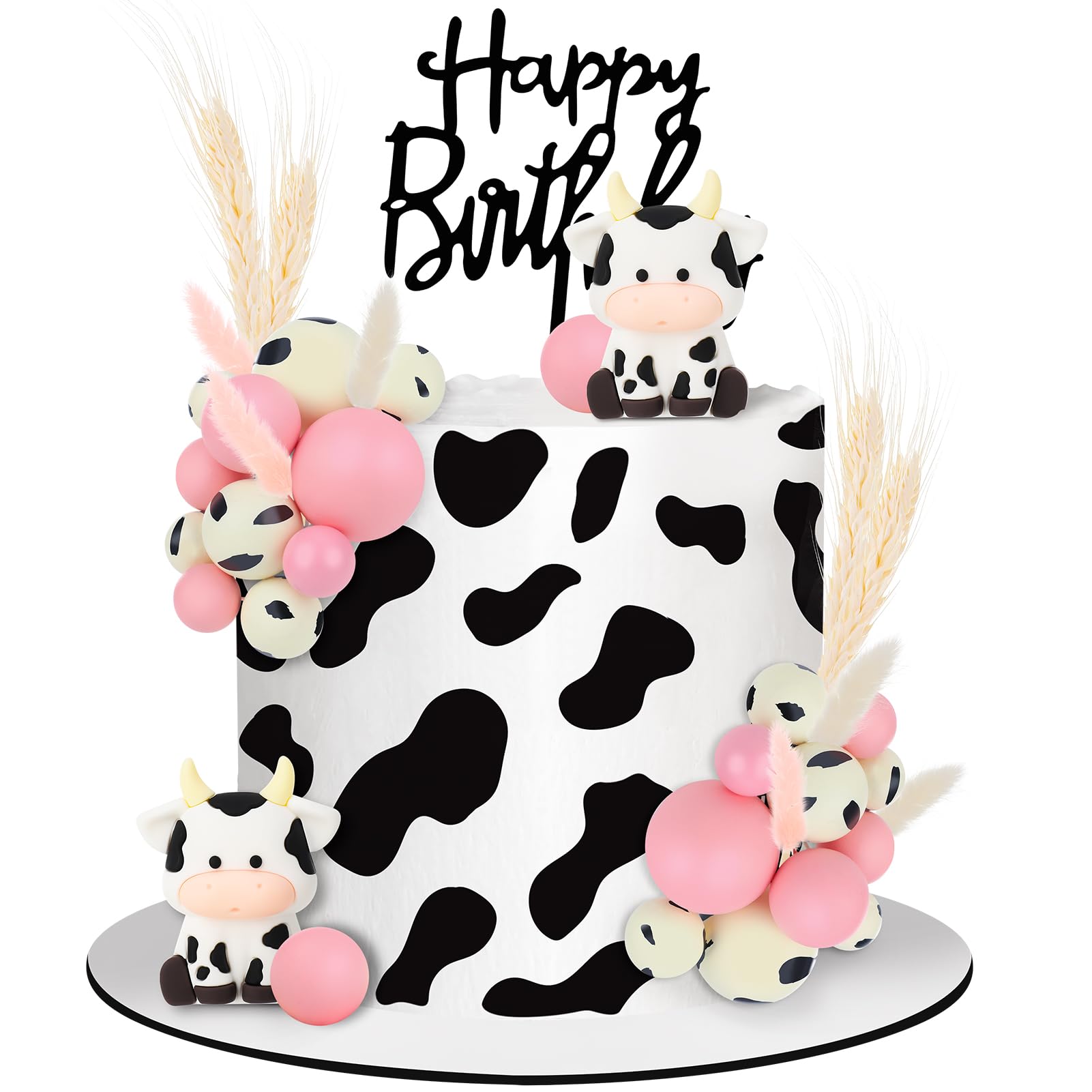 Jspupifip pink cow cake topper enhances birthday cakes with playful charm