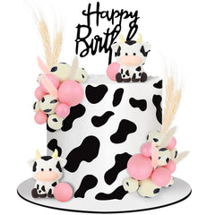 Jspupifip pink cow cake topper enhances birthday cakes with playful charm