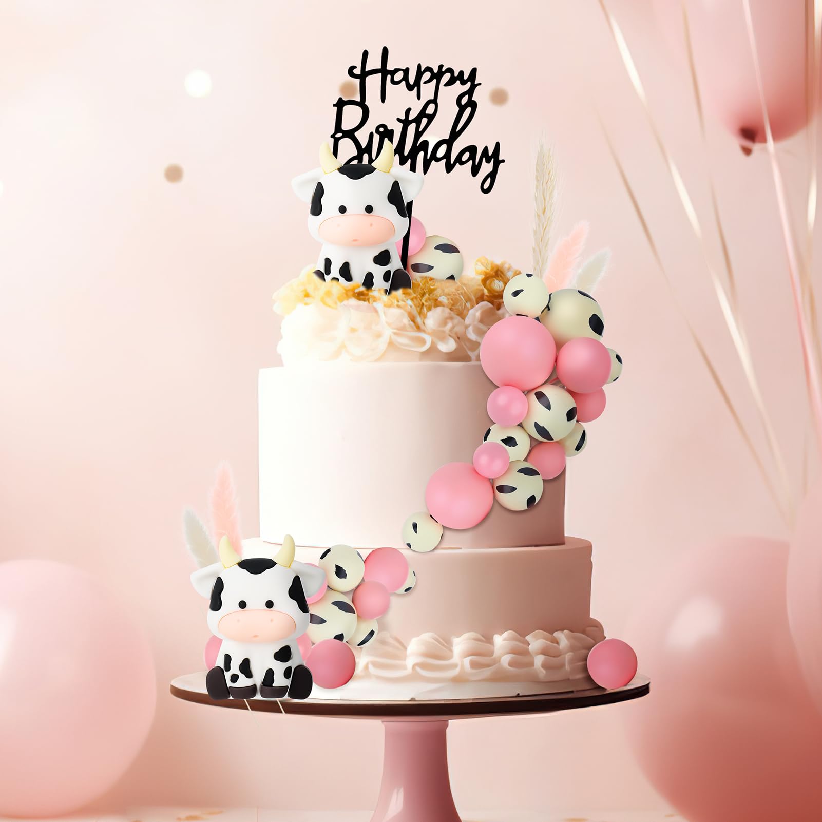 Jspupifip pink and white ball toppers create colorful cake highlights