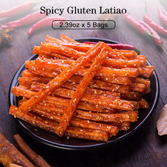 Close-up texture of JTEDZI Latiao Spicy Strips highlighting chewiness and spice aroma.