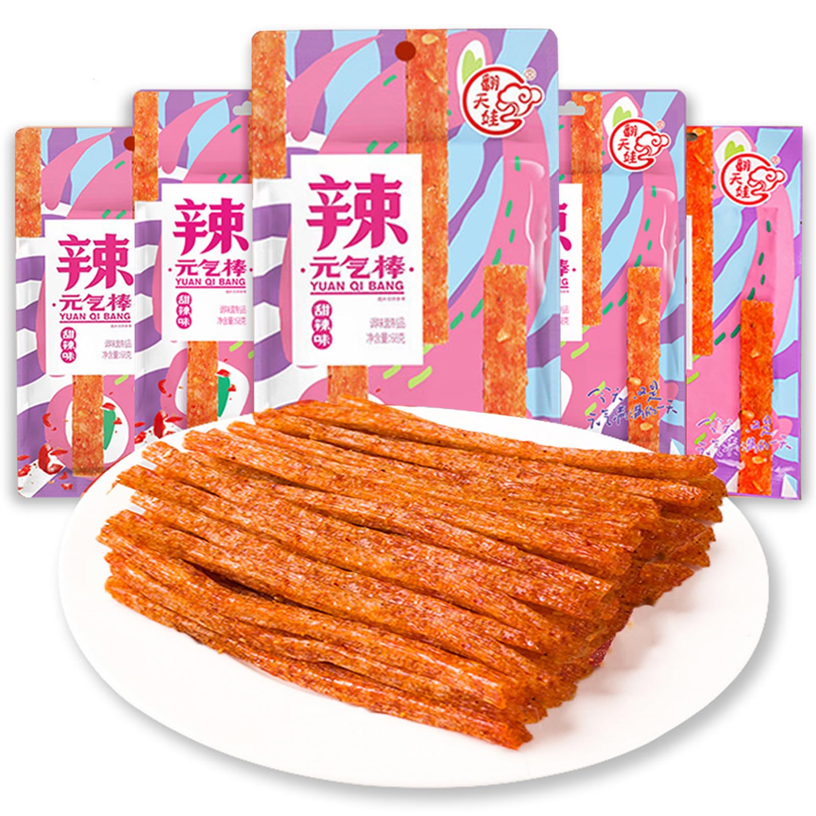 JTEDZI Latiao Spicy Strips outer-pack shot showing a five-pack for sharing.