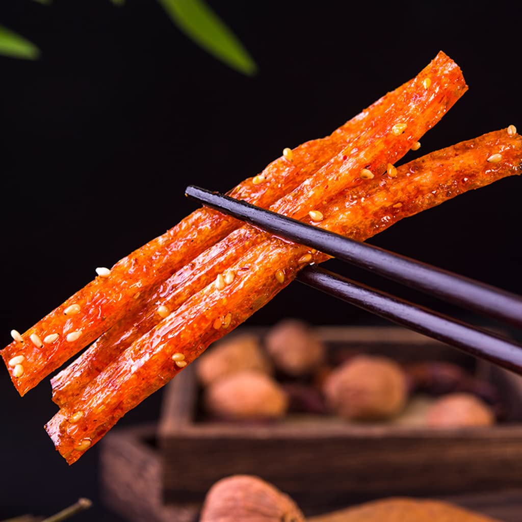 Vegan option note for JTEDZI Latiao Spicy Strips, highlighting plant-based snack appeal.