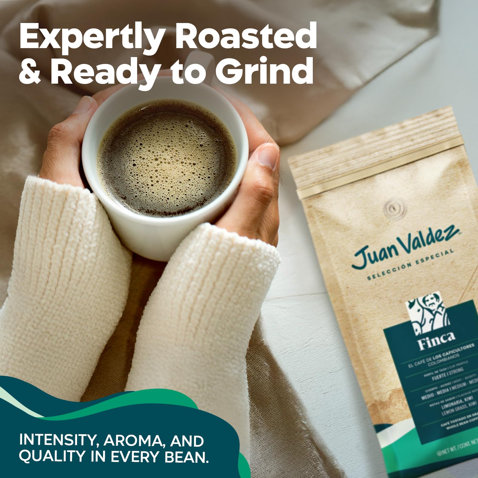 Juan Valdez Finca Dark Roast Colombia heritage celebrating farming families.