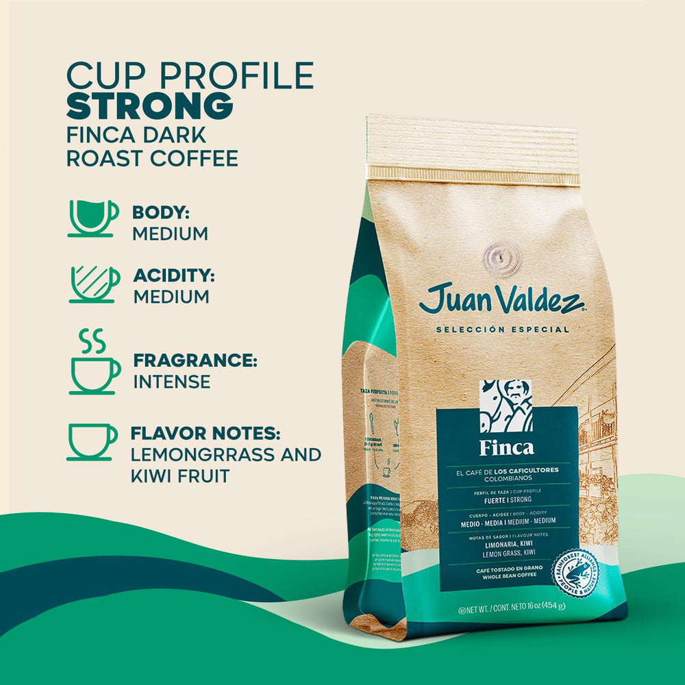 Juan Valdez Finca Dark Roast latte art for milk based drinks.