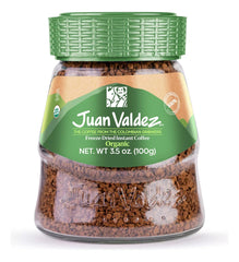 Juan Valdez Organic Freeze Dried Coffee classic flavor jar ready for hot brew.