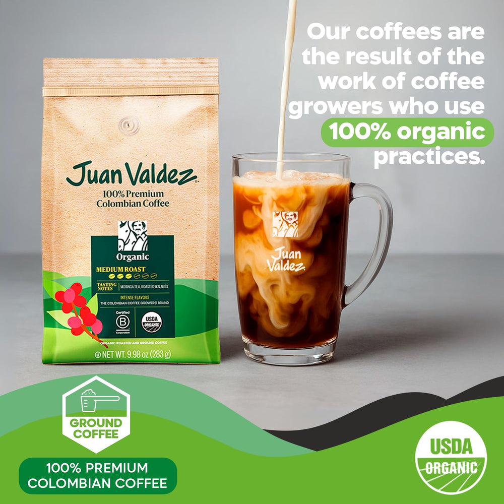 Juan Valdez Organic Ground Coffee balanced roast beans—aromatic Colombian flavor for everyday mornings