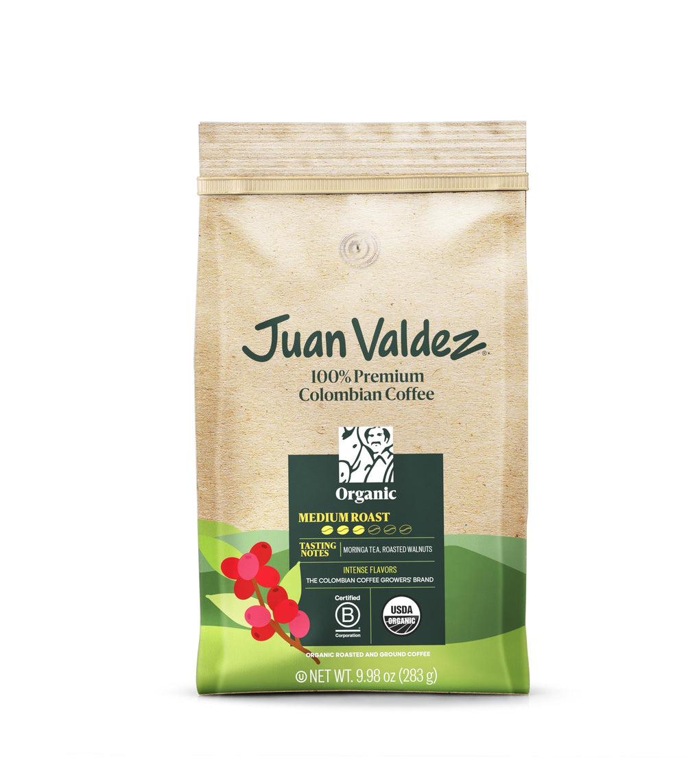 Juan Valdez Organic Ground Coffee balanced roast pack—perfect for morning drip brew