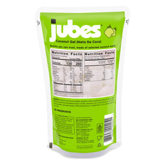 Close-up of Jubes pandan jelly cubes in syrup for boba tea, chewy texture shown.