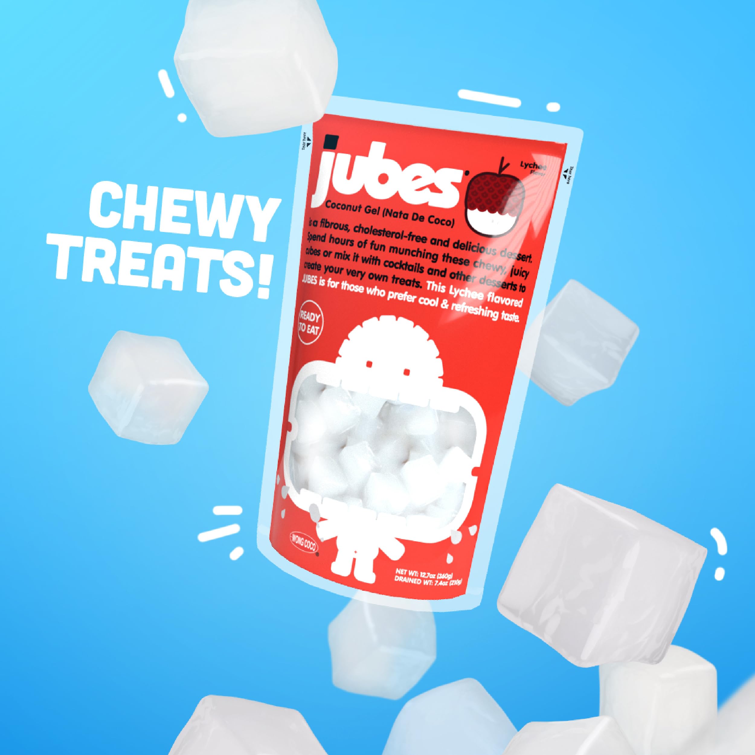 Jubes jelly cubes label highlighting natural ingredients