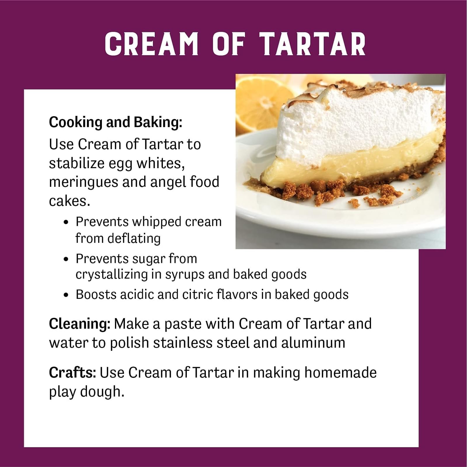 Judee's Cream of Tartar ingredients label highlights gluten-free and non-GMO quality.
