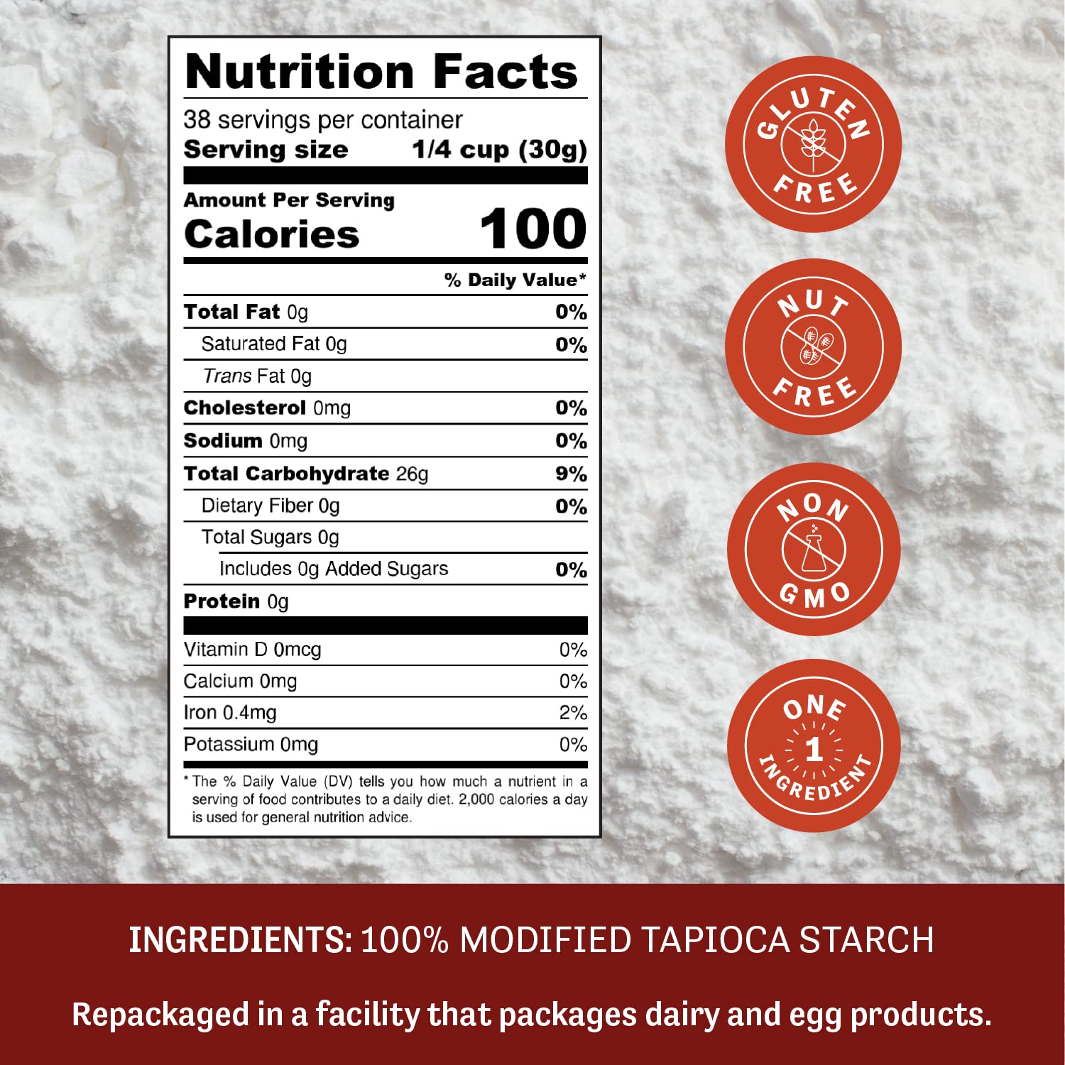 Sealable pouch keeps Expandex starch fresh for gluten-free baking.