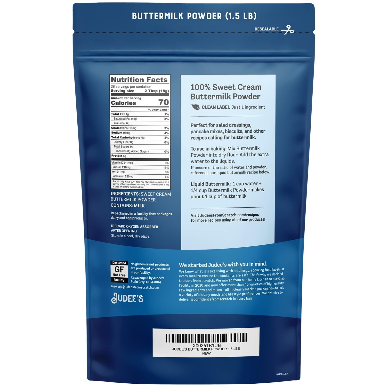 Judee's gluten-free buttermilk powder dissolving in water for pancake batter