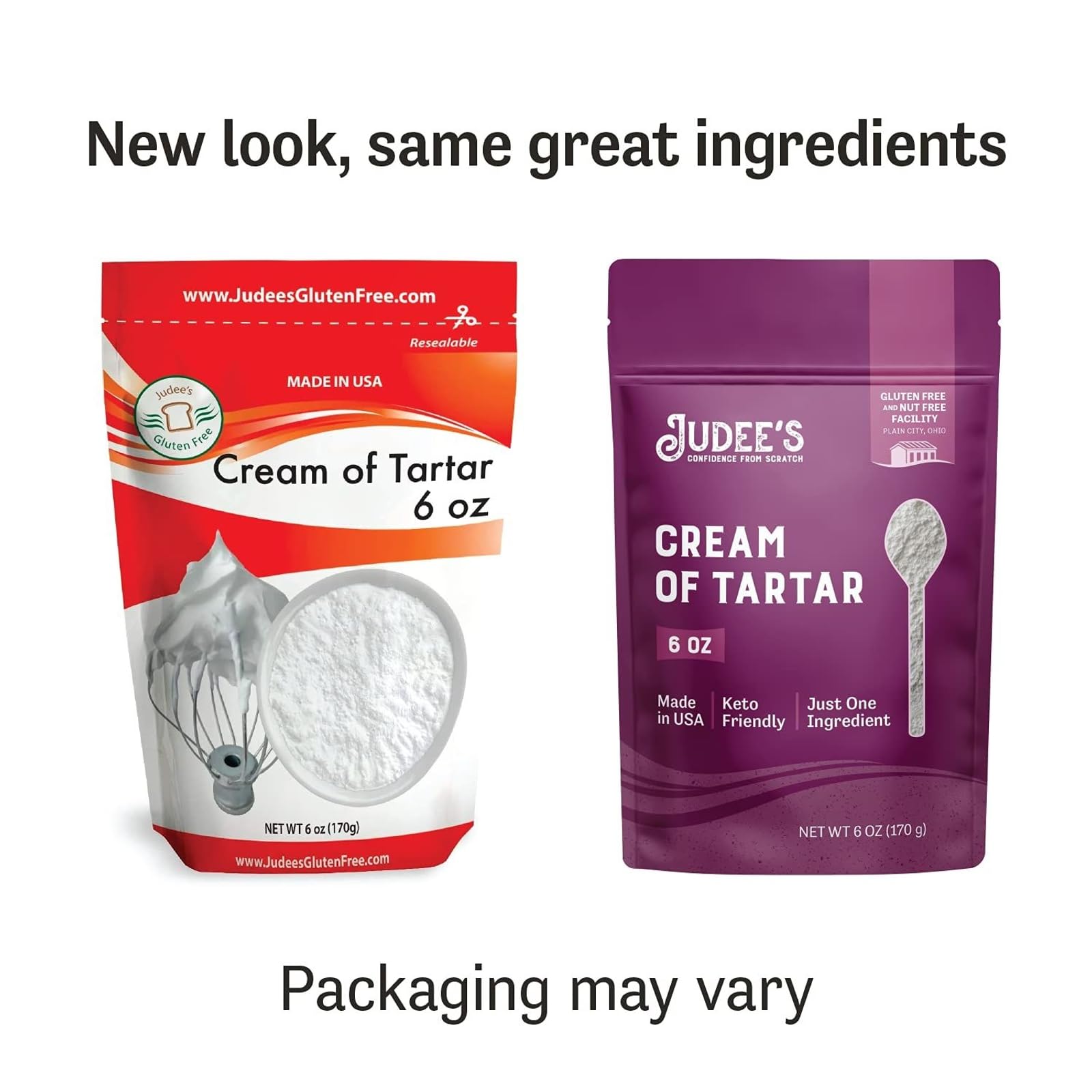 Judee's Gluten Free Cream of Tartar sealing pouch keeps ingredients fresh.