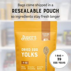 Judee's Gluten Free dried egg yolk powder measuring spoon ready for recipes.