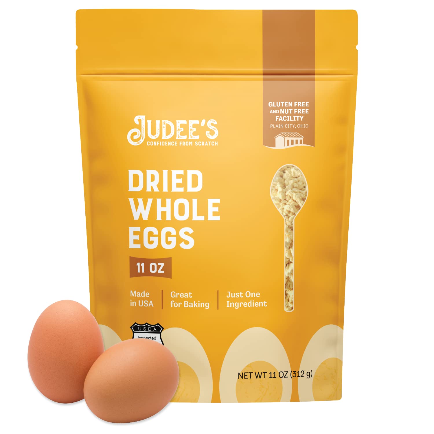 Judee's Gluten Free dried whole egg powder bag front view for product display