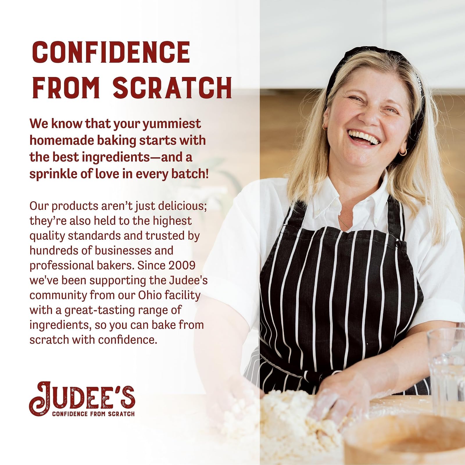 Judee's gluten-free facility seal on packaging communicates dedicated gluten-free production.