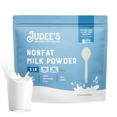 Judee's Gluten Free nonfat milk powder bag for pantry storage.