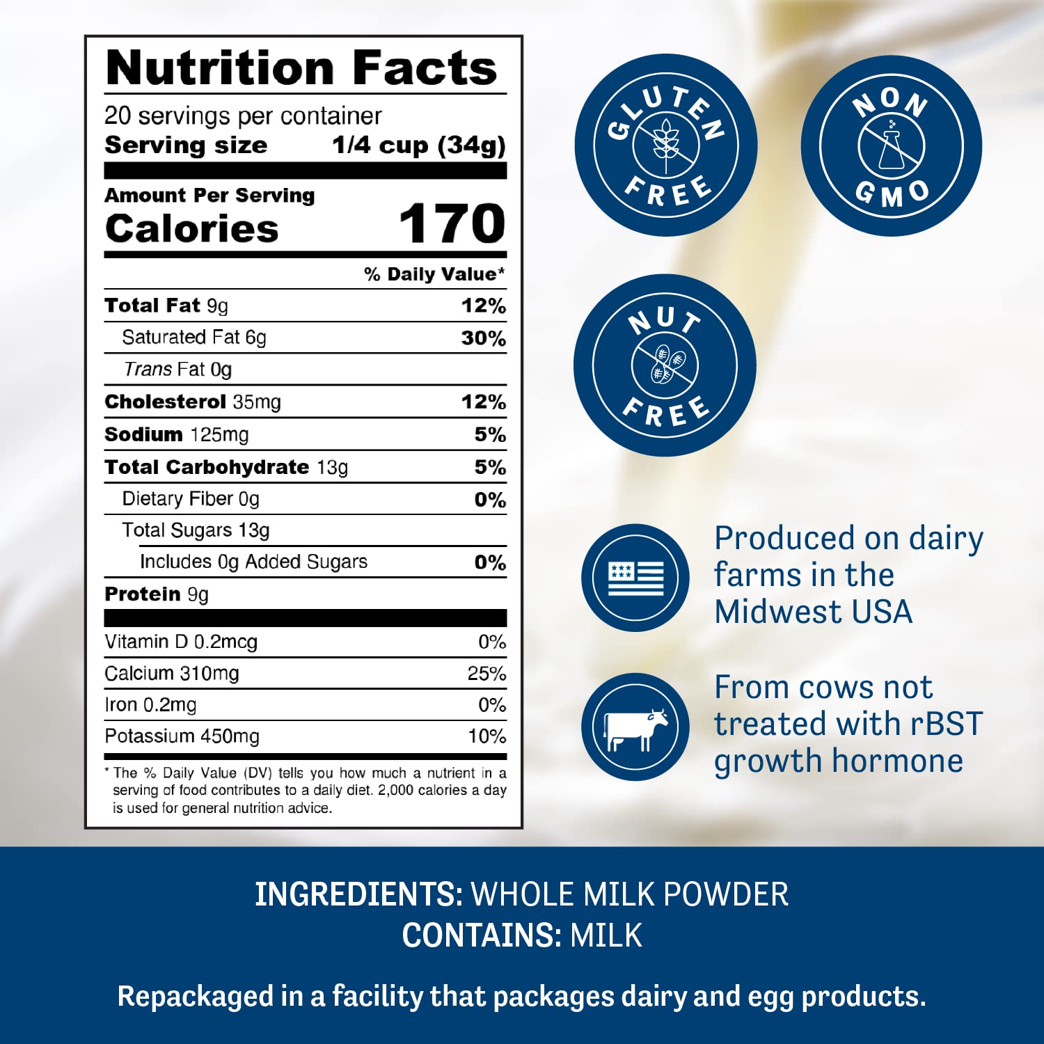 Judee's Gluten Free Powdered Milk container seal emphasizing freshness and resealability