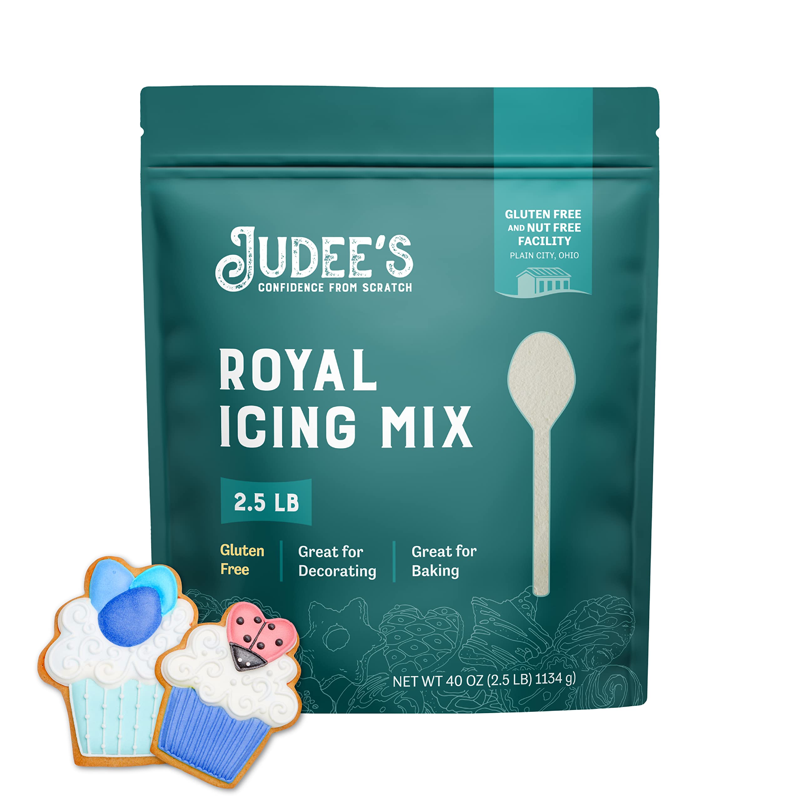 Judee's Royal Icing Mix bag pour for quick, even icing on sugar cookies