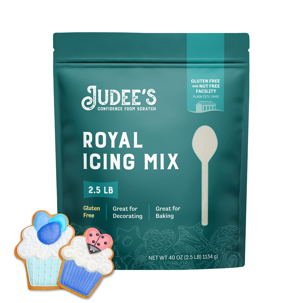 Judee's Royal Icing Mix bag pour for quick, even icing on sugar cookies