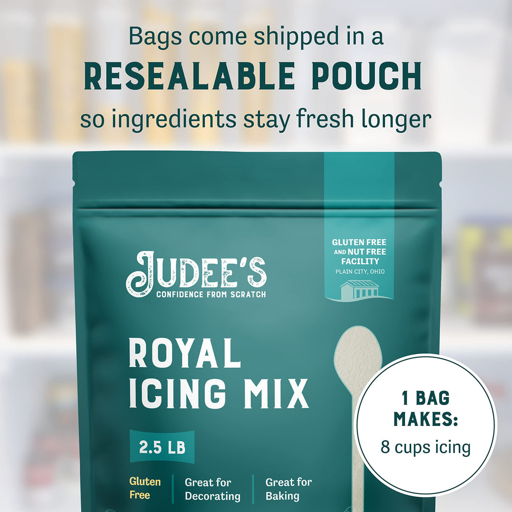 Judee's Royal Icing Mix used to decorate cookies with clean lines and even surfaces