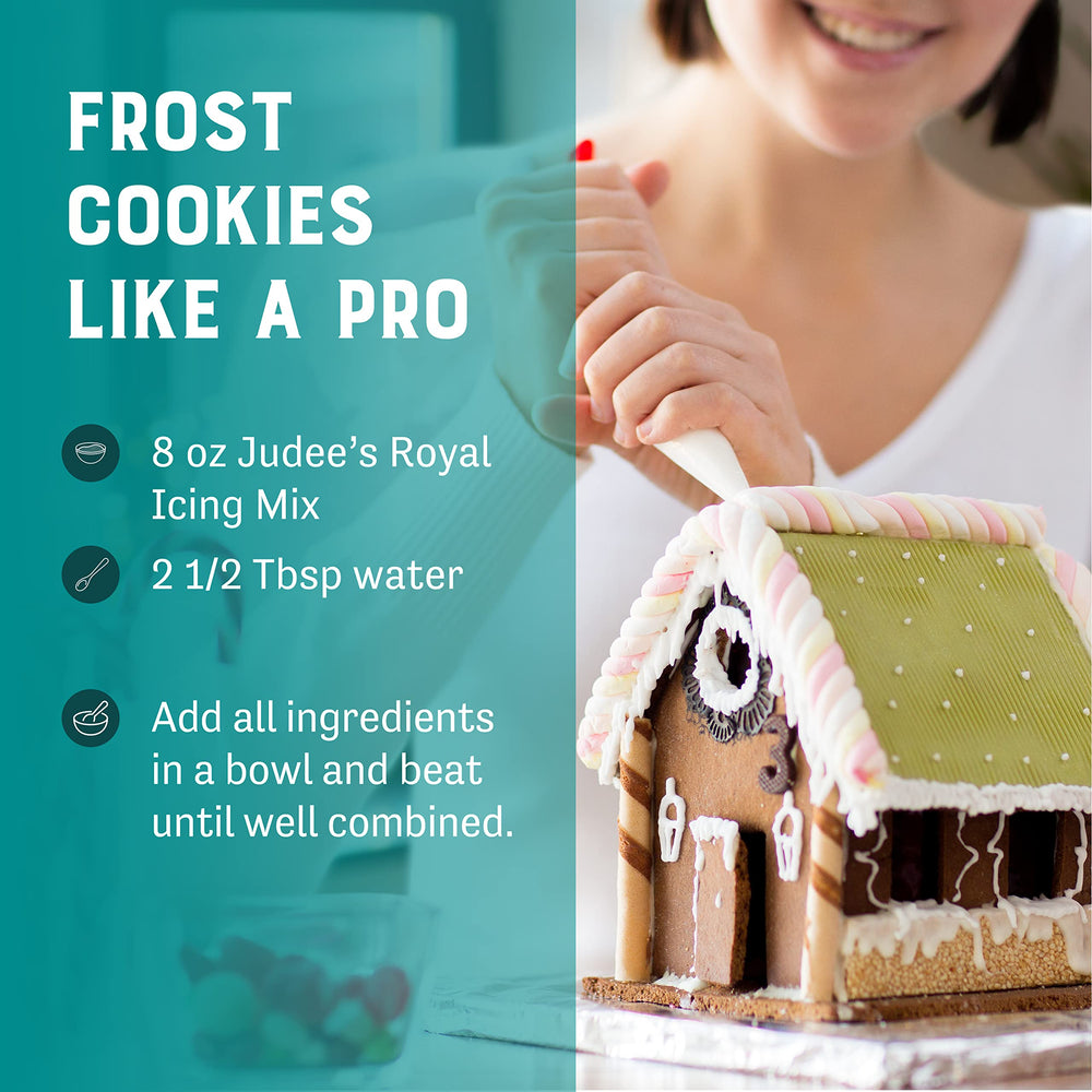 Judee's Royal Icing Mix resealable pouch keeps icing fresh for ongoing decorating sessions