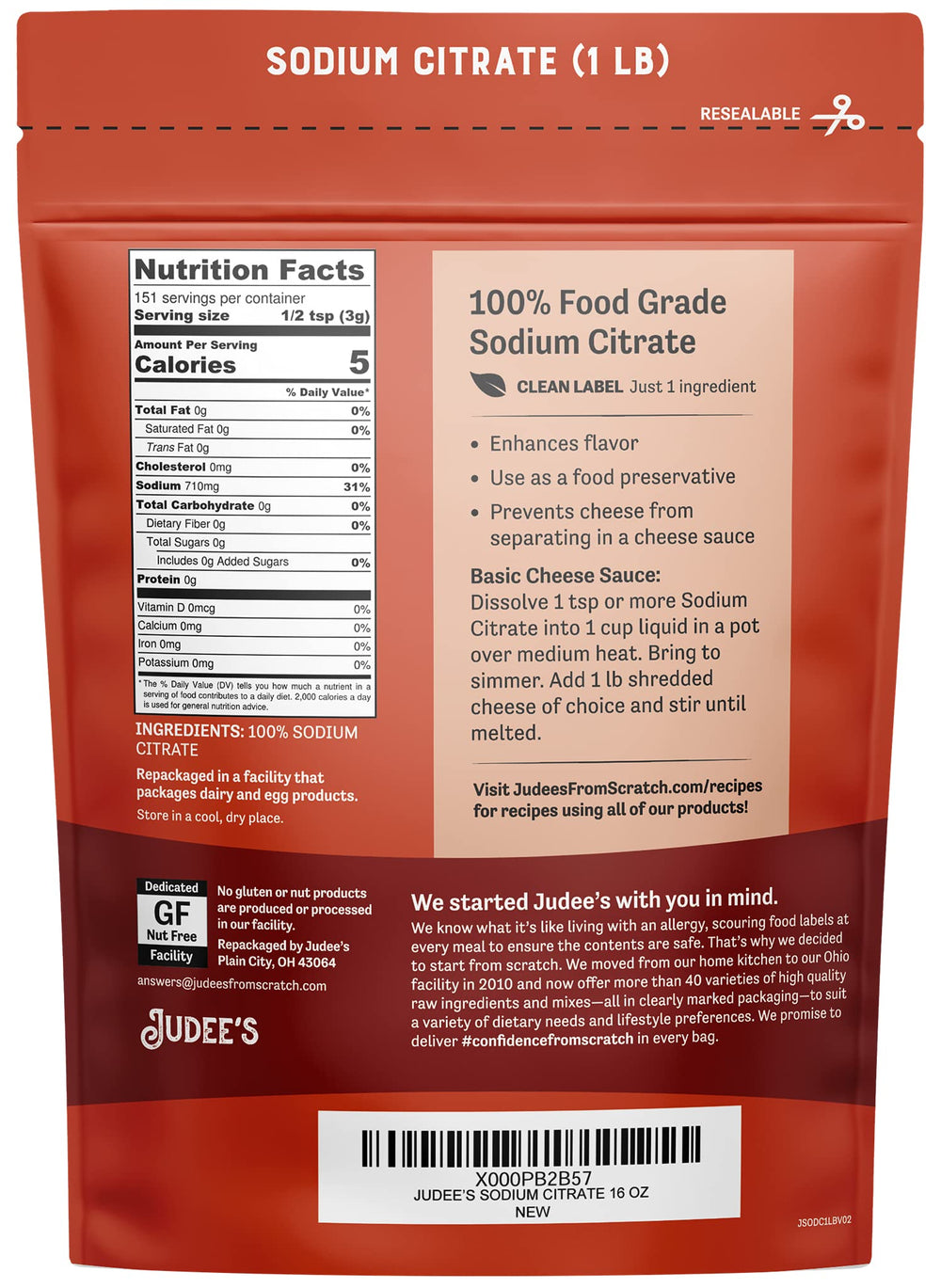 Judee's Sodium Citrate Powder nacho sauce enhancer for smooth cheese
