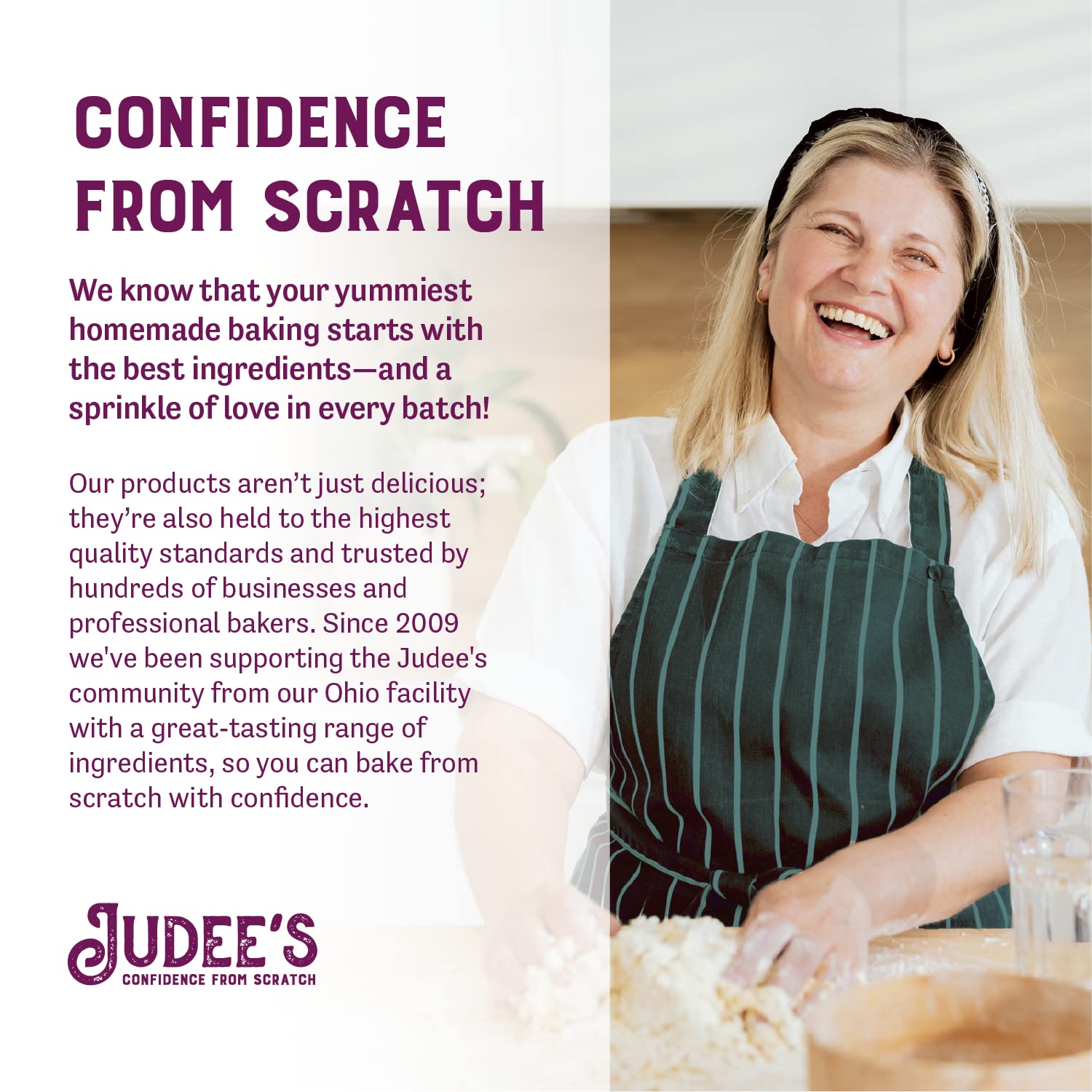 Judee's Gluten Free caster sugar shown beside meringues and cakes.