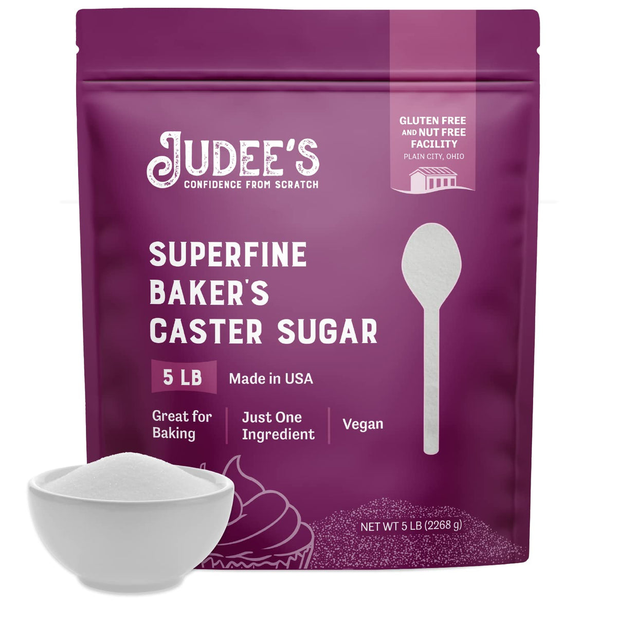 Judee's Gluten Free superfine caster sugar in resealable pouch for freshness