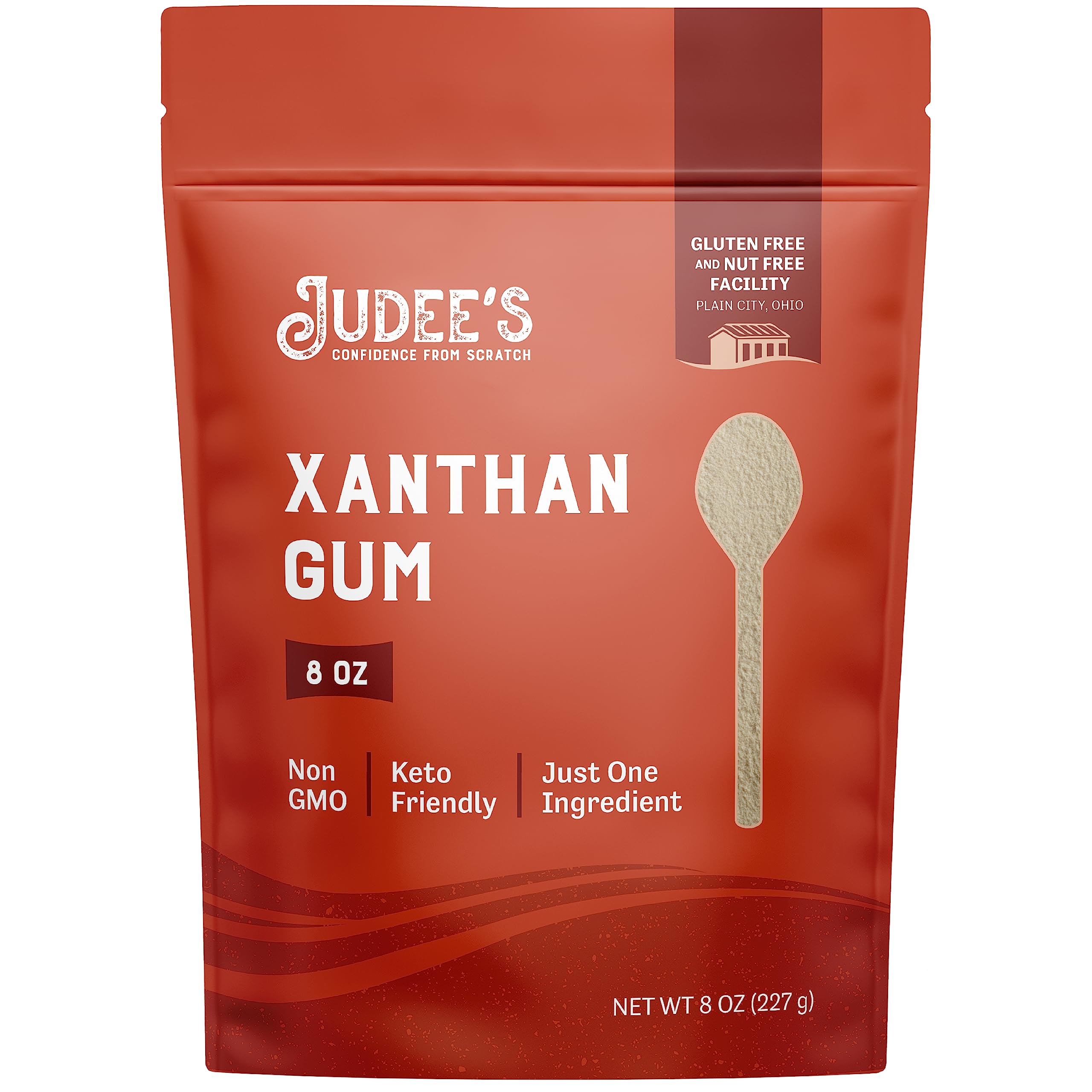 Judee's Gluten Free Xanthan Gum bottle for premium thickening in gluten-free baking