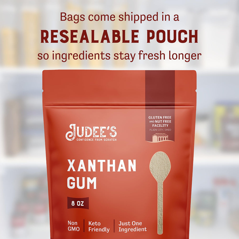 Judee's Gluten Free Xanthan Gum texture closeup reveals quality particles for consistent thickening