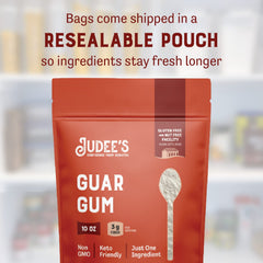 Judee's Guar Gum Powder in dough—improved gluten-free structure and stability.