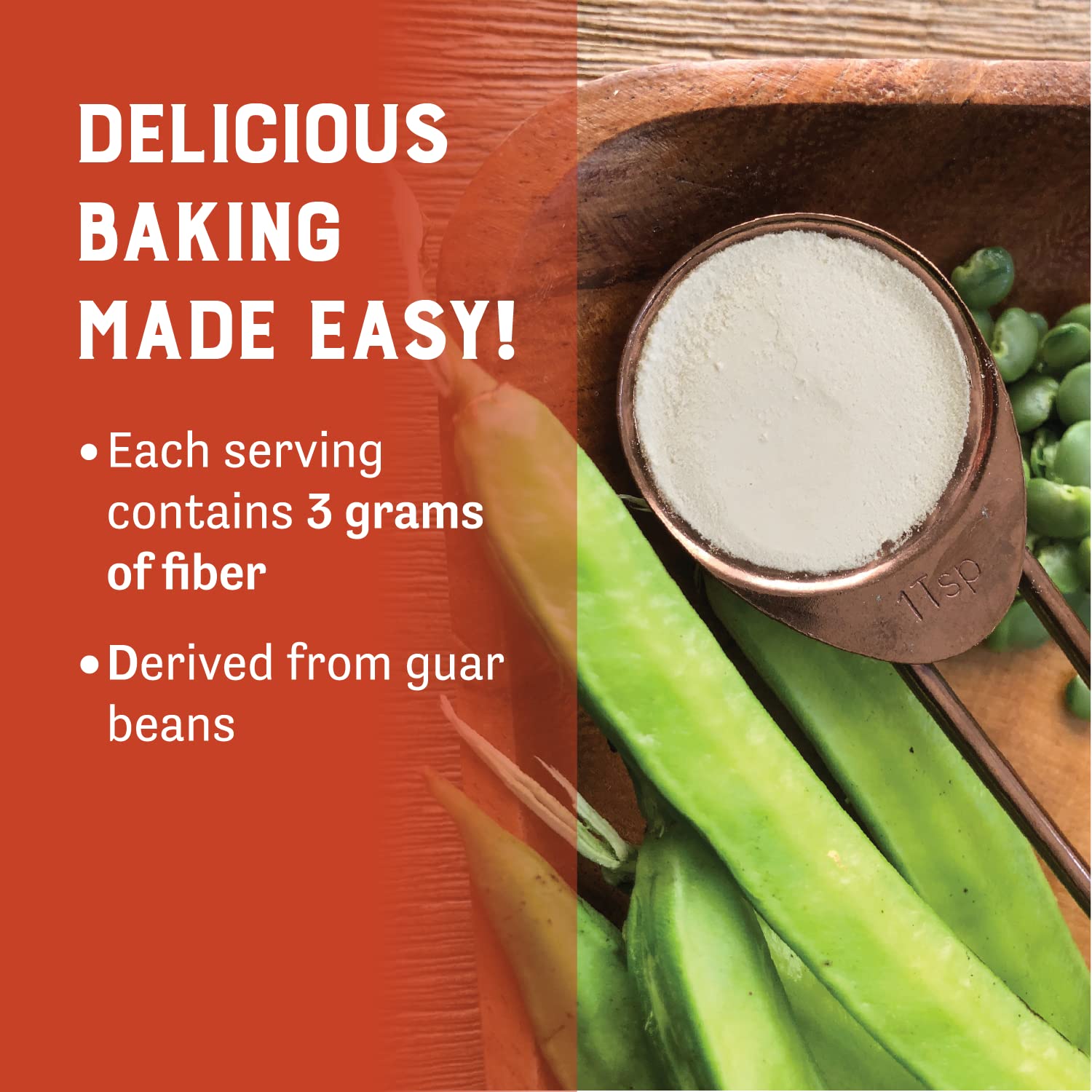Judee's Guar Gum Powder canister in kitchen—versatile thickener for soups and dressings.