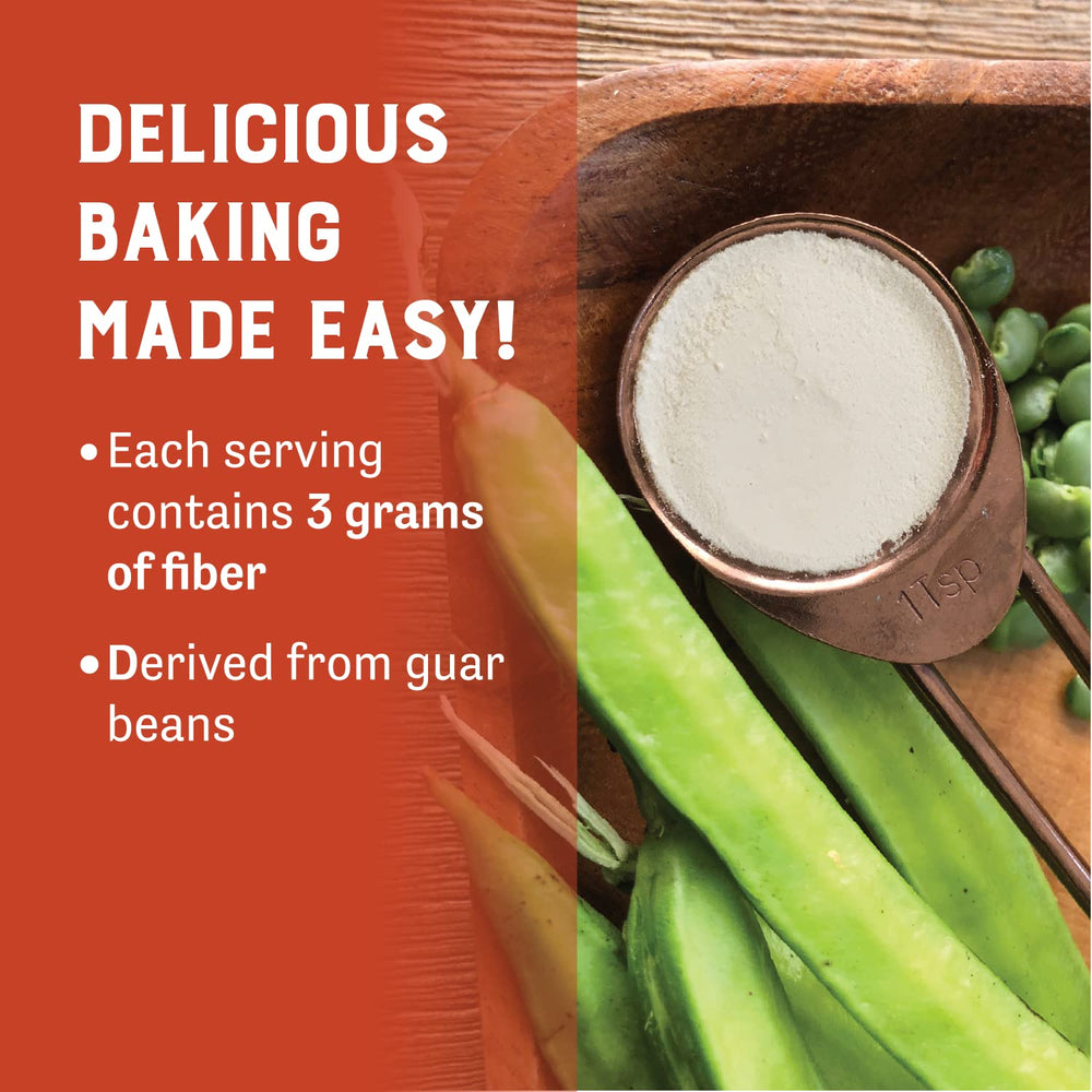 Judee's Guar Gum Powder canister in kitchen—versatile thickener for soups and dressings.