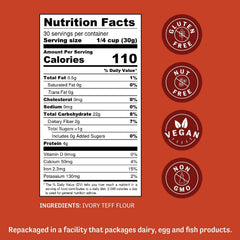 Judee's Ivory Teff Flour shown for gluten-free baking versatility