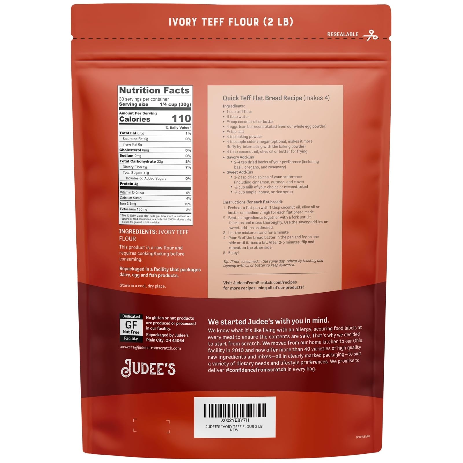 Judee's Ivory Teff Flour used in pancake batter for light results