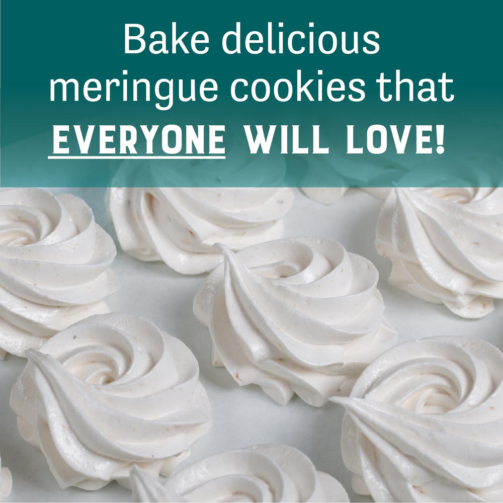 Resealable standup pouch keeps Judee's gluten free meringue powder fresh.