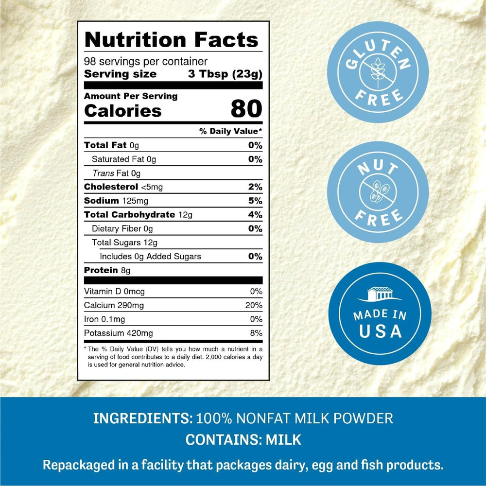 Judee's nonfat milk powder dissolves easily in water for recipes.