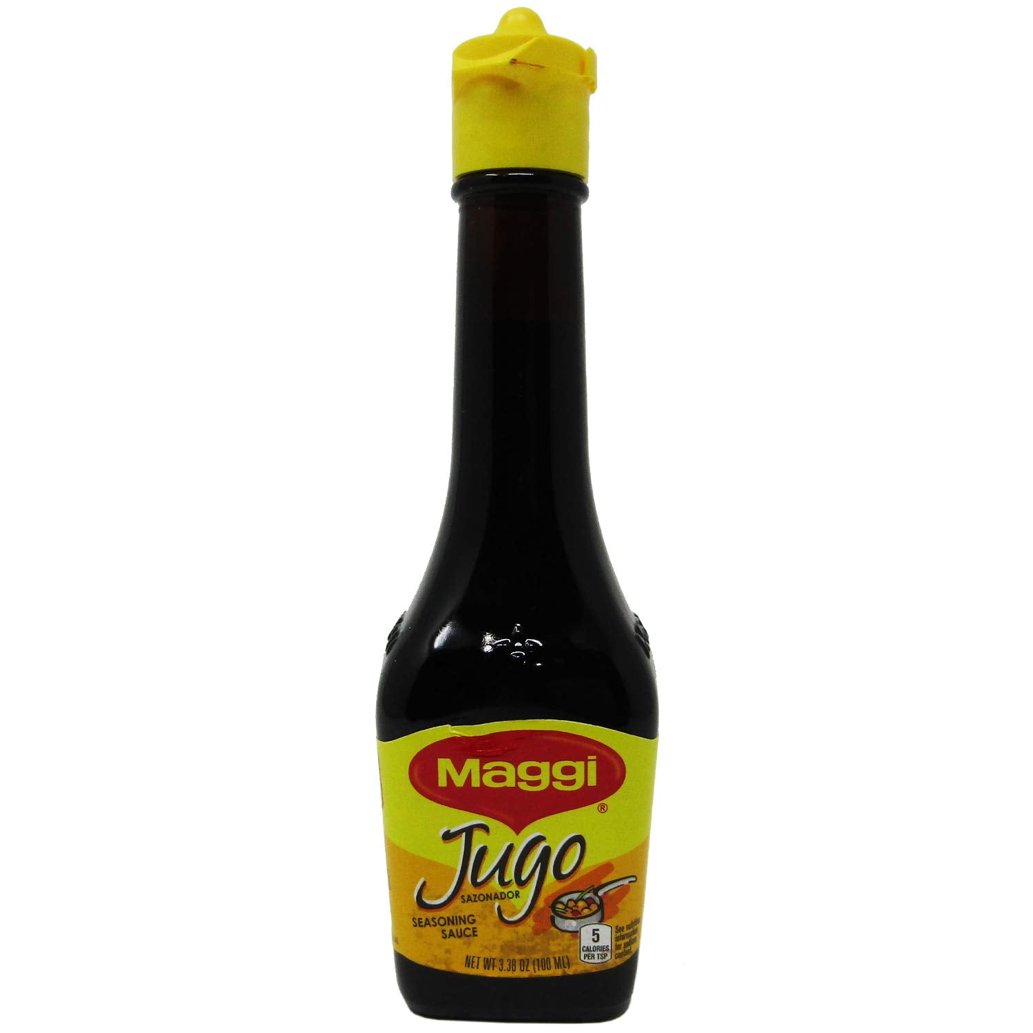 Jugo Maggi seasoning sauce bottle pour action for quick flavor uplift.