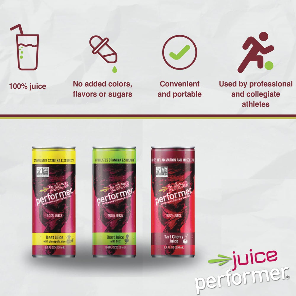 Juice Performer Beet Juice pack-shot shows 12-pack vegan convenience